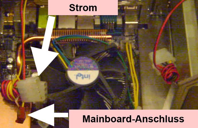 Lüfter-Anschluss für Strom und Mainboard