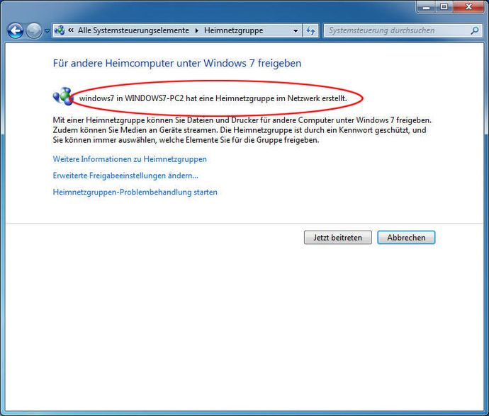 Heimnetzwerk Beitritt über Heimnetzgruppe