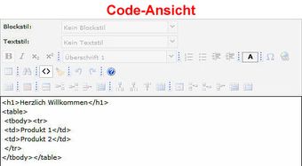 Code-Ansicht im HTML-Editor