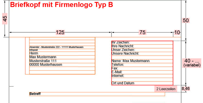 Informationsblock im Geschäftsbrief Typ B