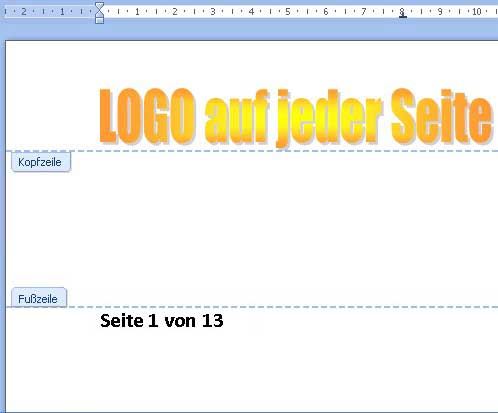Kopf- und Fußzeile mit Logo und automatisierten Seitenzahlen