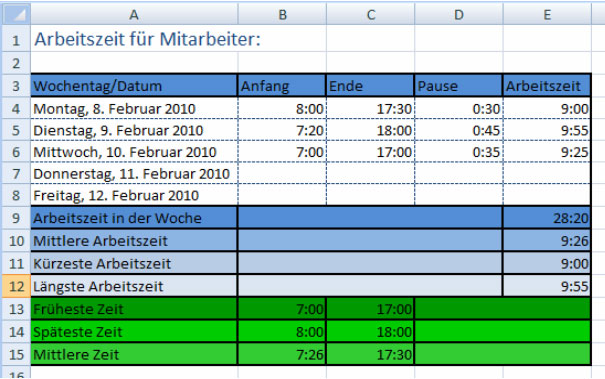 Lösung Arbeitszeit Excel