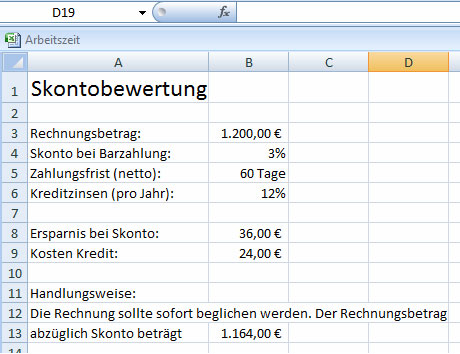 Skonto in Excel