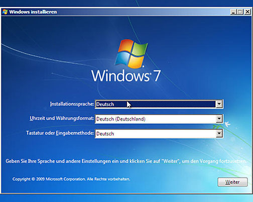 Starten von Windows 7 CD