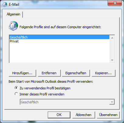 Outlook Profile verwalten