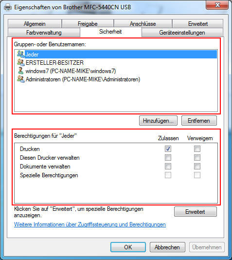 Druckberechtigungen