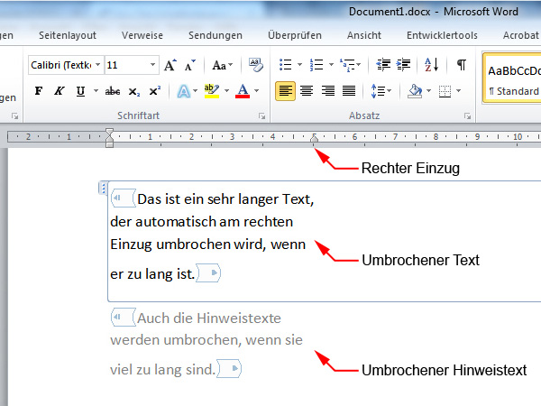 Textumbruch bei Nur-Text Inhaltssteuerelement