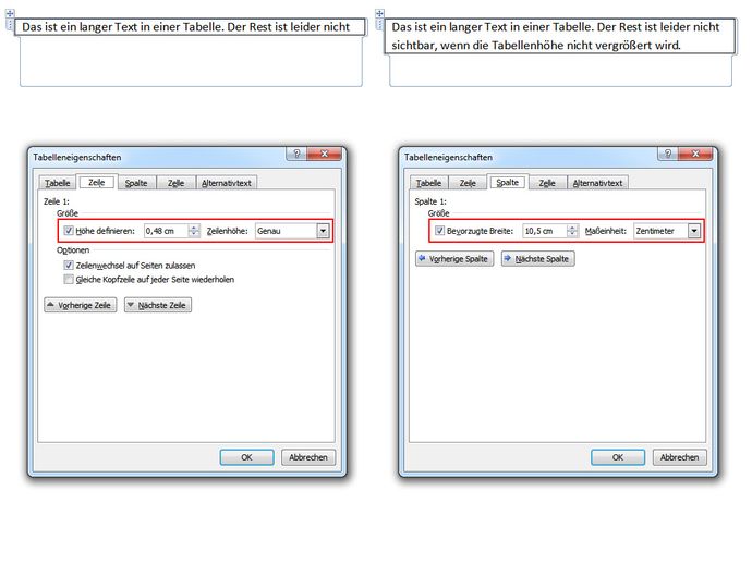 Nur-Text Inhaltssteuerelemente in Tabellen