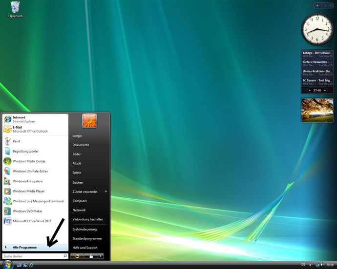 Klick auf Start und auf Alle Programme