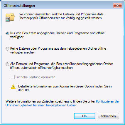 Offlineeinstellungen