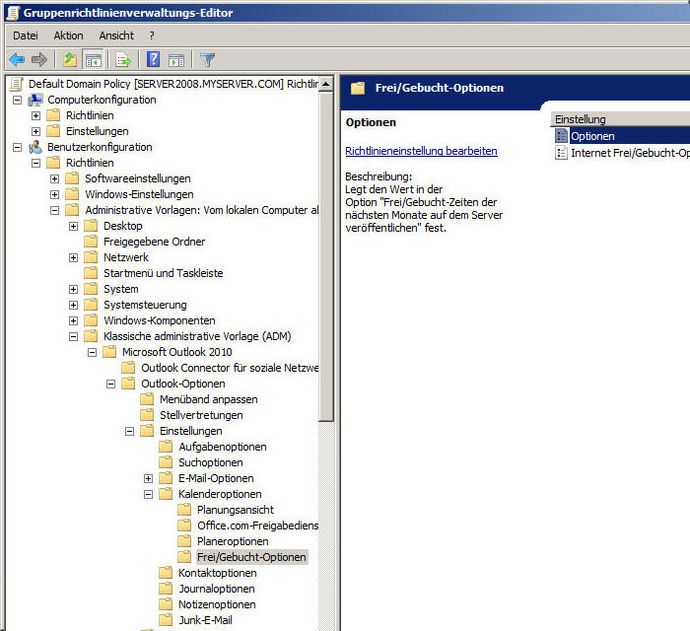 Outlook Frei-Gebucht-Optionen öffnen