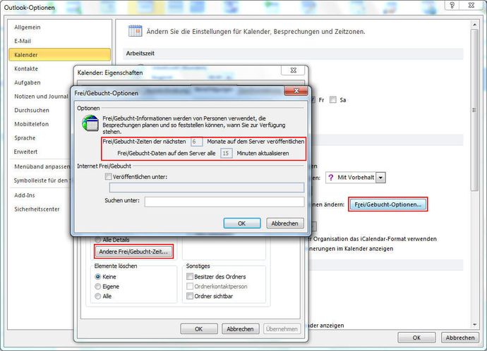 Frei- Gebucht-Zeiten in Outlook