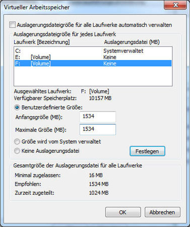 Virtuellen Arbeitsspeicher optimieren