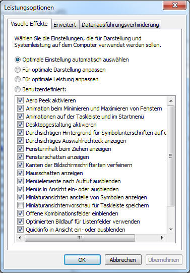 Anpassen der visuellen Effekte