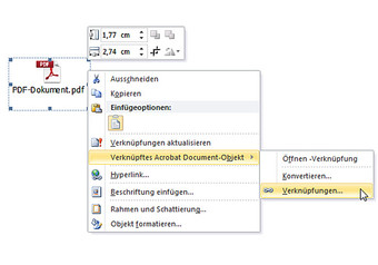 Kontextmenü über das PDF-Symbol