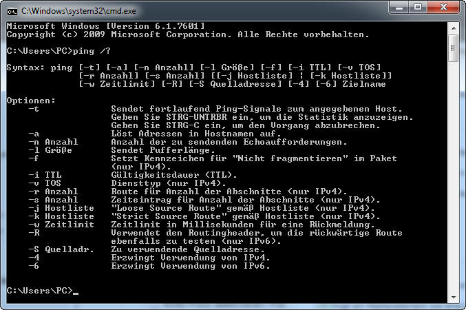 Hilfe für ping