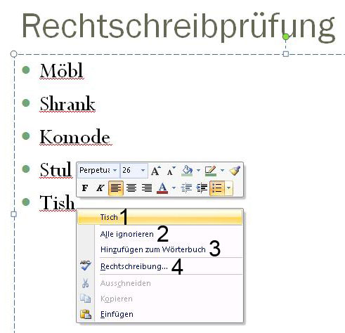 Rechtschreibprüfung in Powerpoint