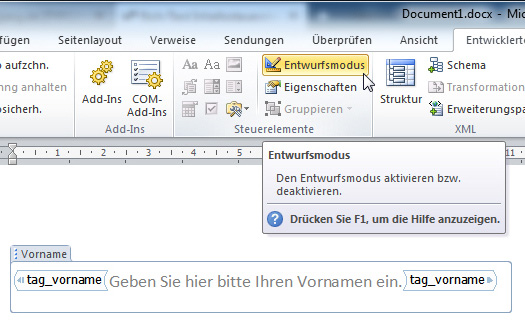 Rich-Text Inhaltssteuerelement im Entwurfsmodus