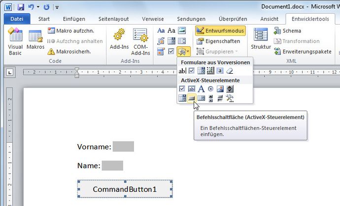 ActiveX-Schaltfläche für Feldschattierung