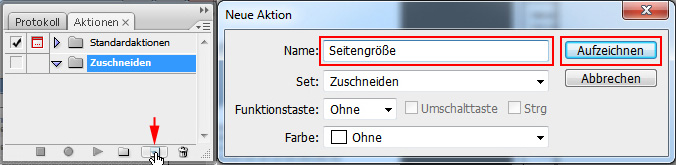 Neue Aktion Seitengröße