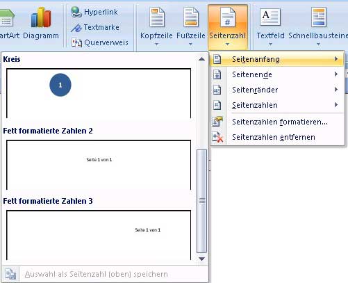 Seitenzahlen in Word