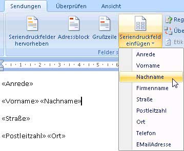 Seriendruckfelder einfügen