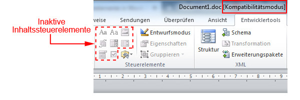 Inaktive Inhaltssteuerelemente