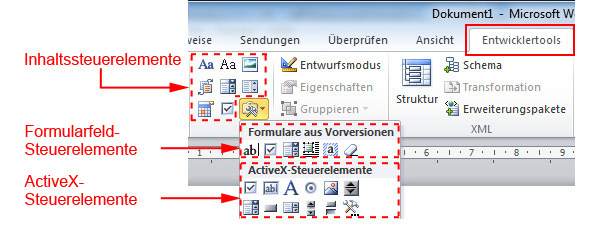 Steuerelemente in Word-Formularen