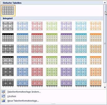 Tabellenformatvorlagen