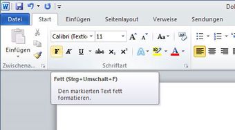 Tastenkürzel in Word 2010