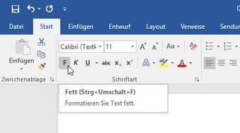 Tastenkürzel in Word 2016