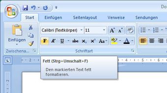 Tastenkürzel in Word 2007