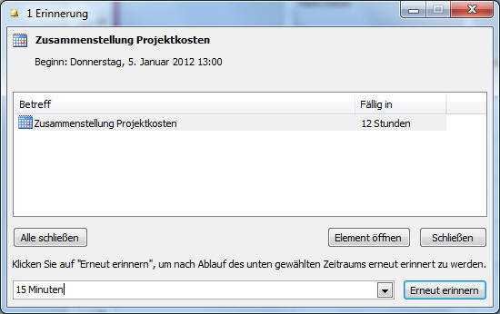 Outlook Erinnerung