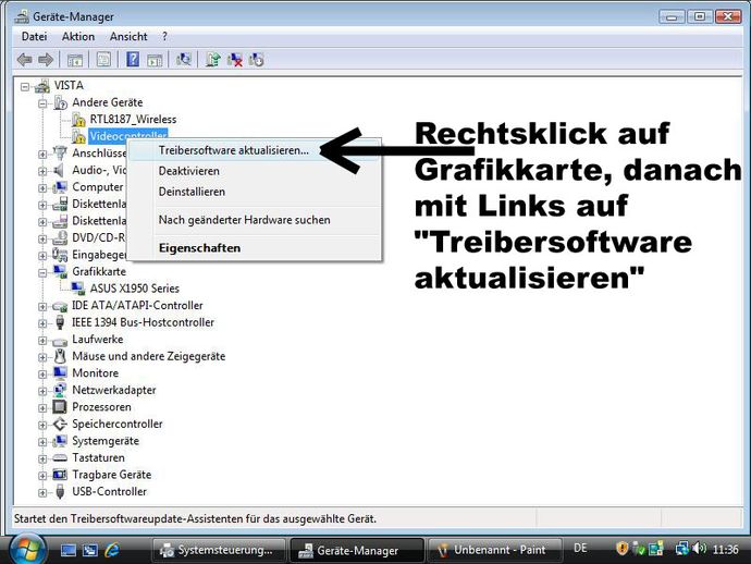 Treiber vom Videocontroller aktualisieren