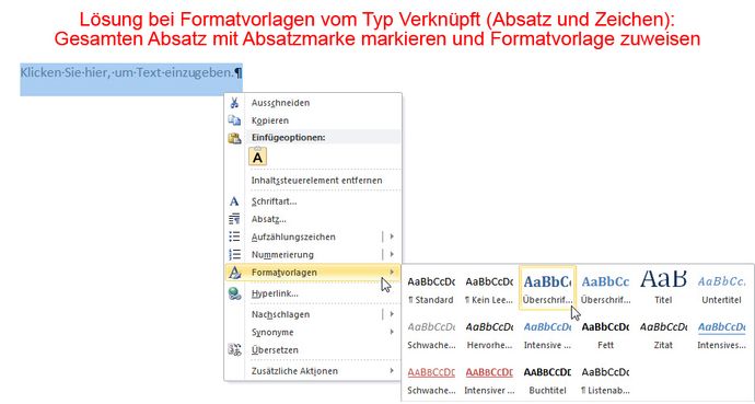 Absatz markieren und Formatvorlage zuweisen