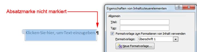 Absatzmarke nicht markiert
