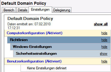 Alle Einstellungen der GPO