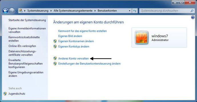 Anderes Benutzerkonto verwalten