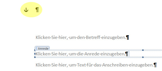 Ankersymbol neben verbundenen Absatz