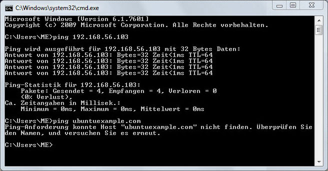 Anpingen des Domainnamens nicht möglich
