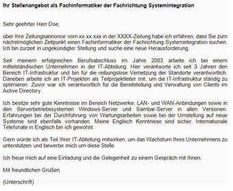 Anschreiben Fachinformatiker Systemintegration