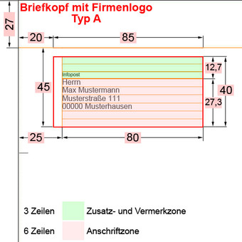 Anschriftfeld Typ A ohne Absenderangabe