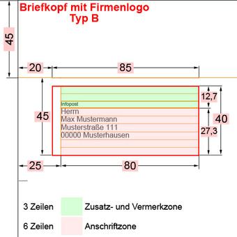 Anschriftfeld Typ B ohne Absenderangabe