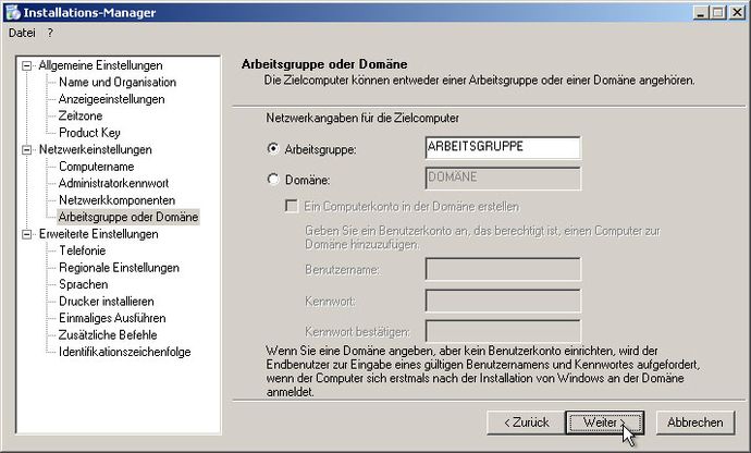 Arbeitsgruppe oder Domäne