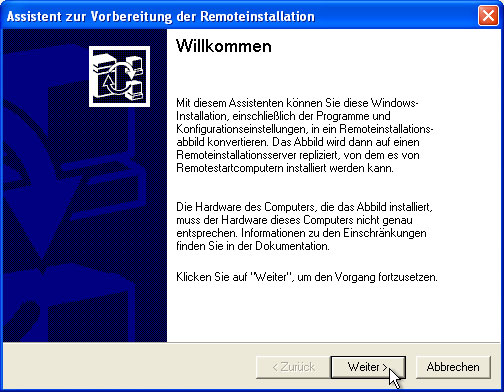 Assistent zur Vorbereitung der Remoteinstallation