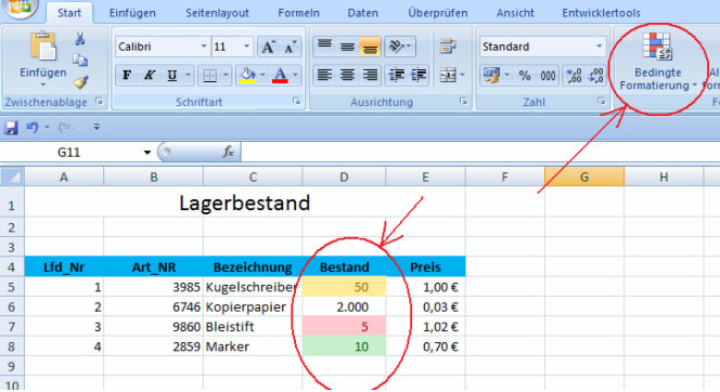 Bedingte Formatierung