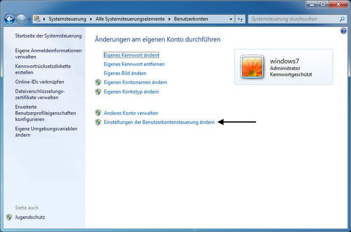 Benutzerkontensteuerung ändern