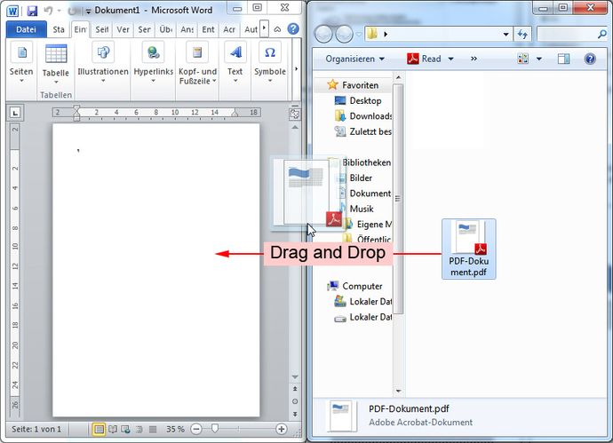 Einbetten per Drag-and-Drop Einbetten per Drag-and-Drop