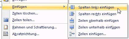 Einfügen von Zeilen oder Spalten