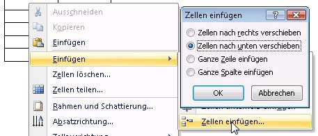 Einfügen von Zellen
